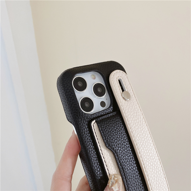 Wristband Strap Litchi Grain Leather Phone Case for iPhone 15 Plus 14 13 12 11 Pro Max XR XS Sturdy Stylish Card Slot Lychee Print Wallet Kickstand Back Cover Shockproof