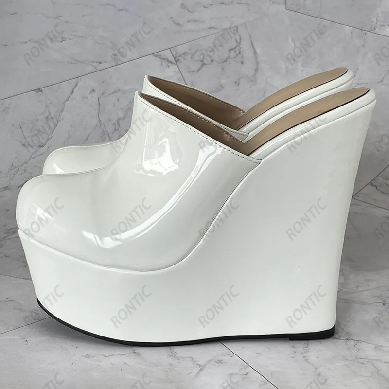 Rontic High Quality Women Platform Mules Pumpar Sexiga kilar klackar runt tå ganska vita casual skor damer oss plus storlek 5-20