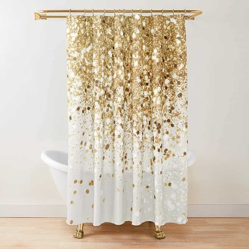 Dusch gardiner guld glitter glam dusch gardin gyllene mousserande glänsande konst bad gardiner polyester vattentät badrumsgardin med