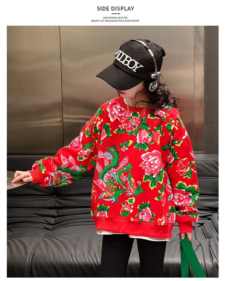 Große Mädchen Nordostblumen Sweatshirt alte Kinder Rundkragen Langarmpullover 2024 Frühling Teenager Casual Tops Pullover Z6598