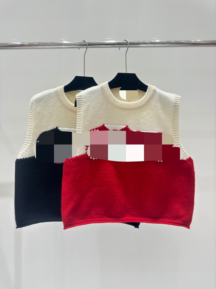 10200 2024 Runway Spring Summer Brand SAme Style Sweater Black Red Top Short Sleeve Crew Neck Womens Clothes High Quality Womens qian