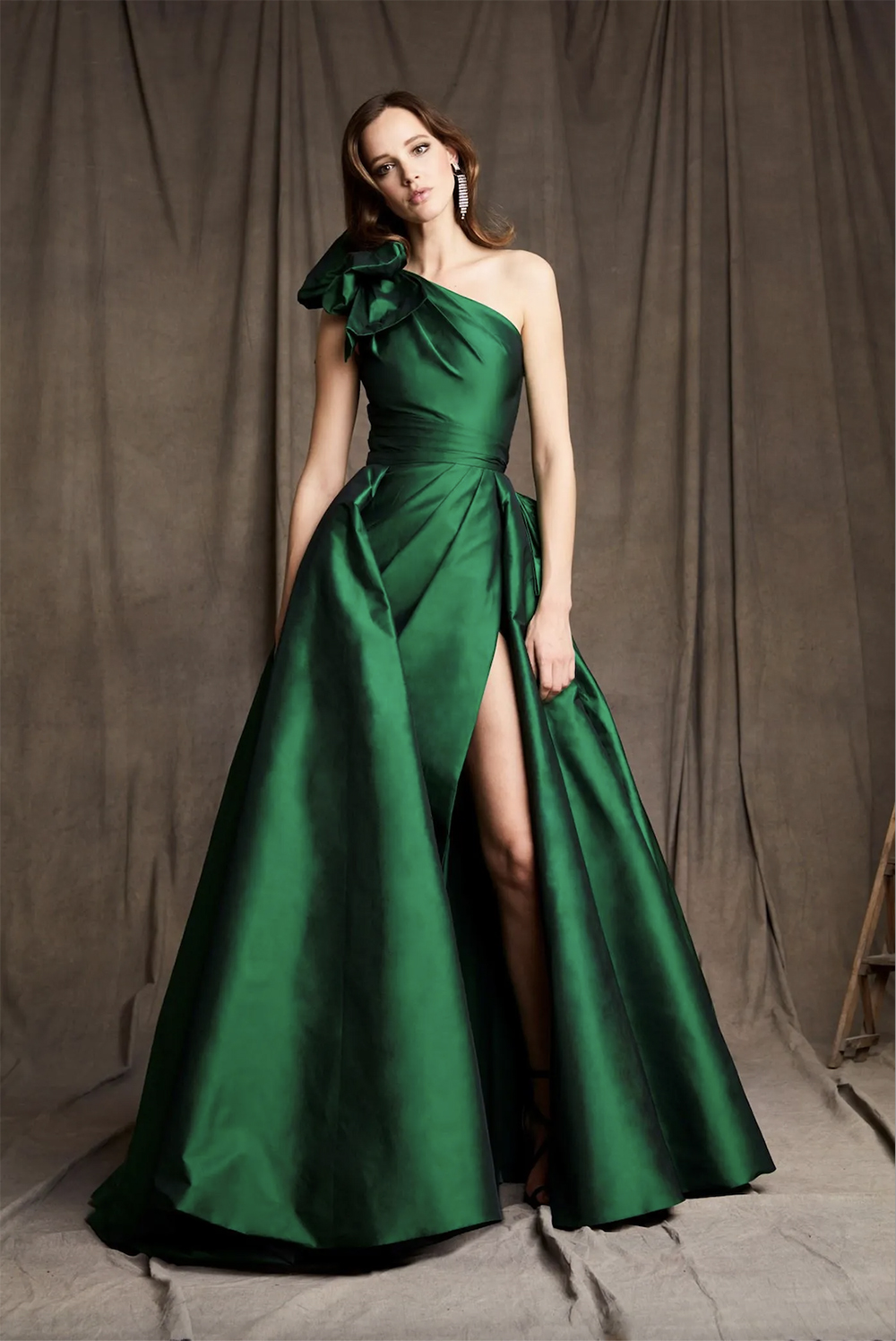 2024 Green Evening Dresses With Detachable Train One Shoulder Zuhair Murad A Line Prom Dress Luxury Saudi Arabia Celebrity Red Carpet Gowns