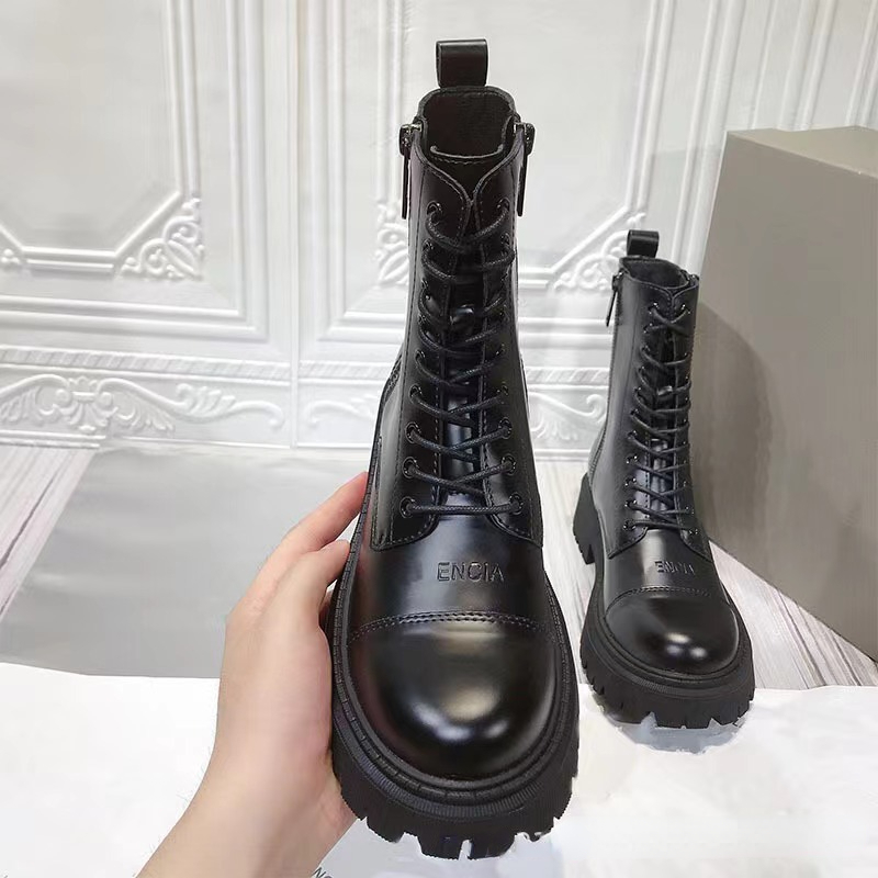 Women Designer Ankle Boots Martin Boots Ba 22 New Thick Heel Round Toe Thick Sole English Zipper Motorcycle Ankle Boots Autumn Winter