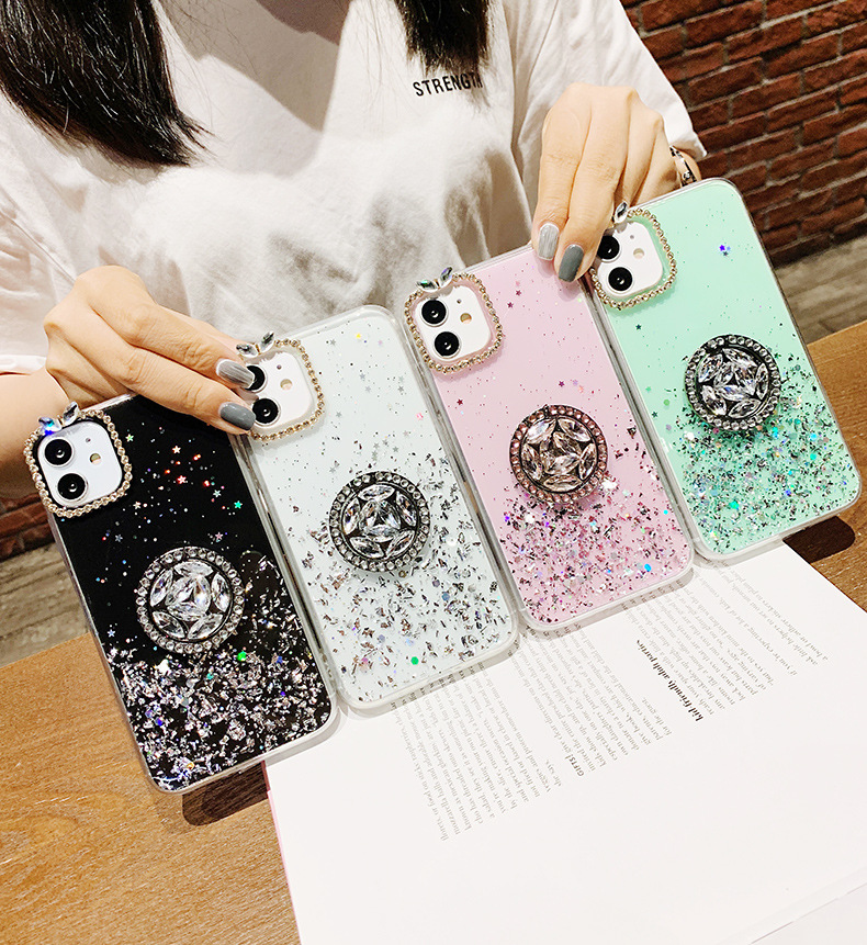 Caseist Luksusowe lakierowanie Diamentowe Połącz z pierścieniem Kopiąca 3D Rhinestone Holder Women Prezent Parly Foil Cover TPU dla iPhone'a 15 14 13 12 11 Pro Max XS 8 7 Plus Samsung X