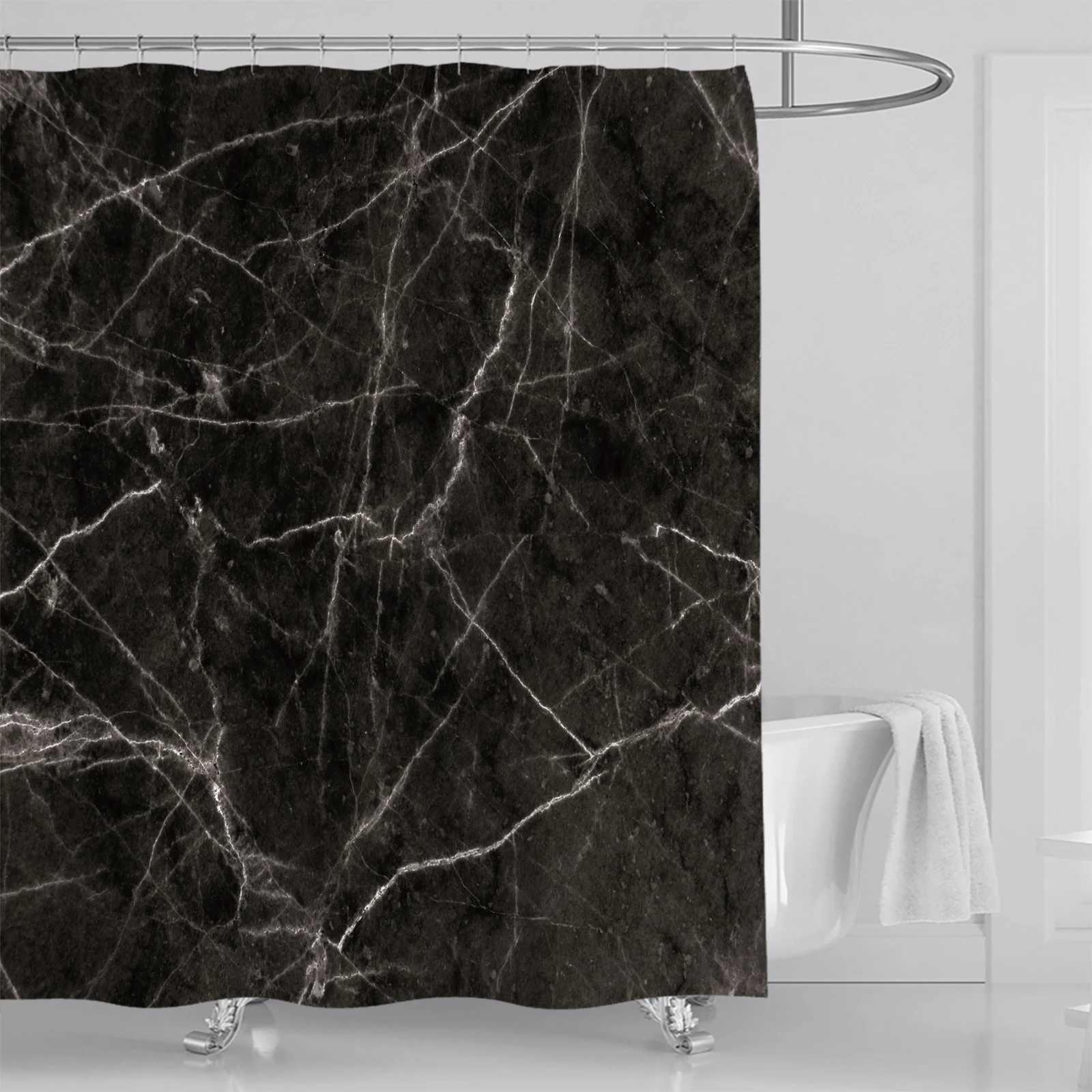 Shower Curtains Grey Gold Marble Abstract Modern Bathroom Decoration Waterproof Washable Fabric Bathtub Deluxe Standard Shower Curtain 180 * 180