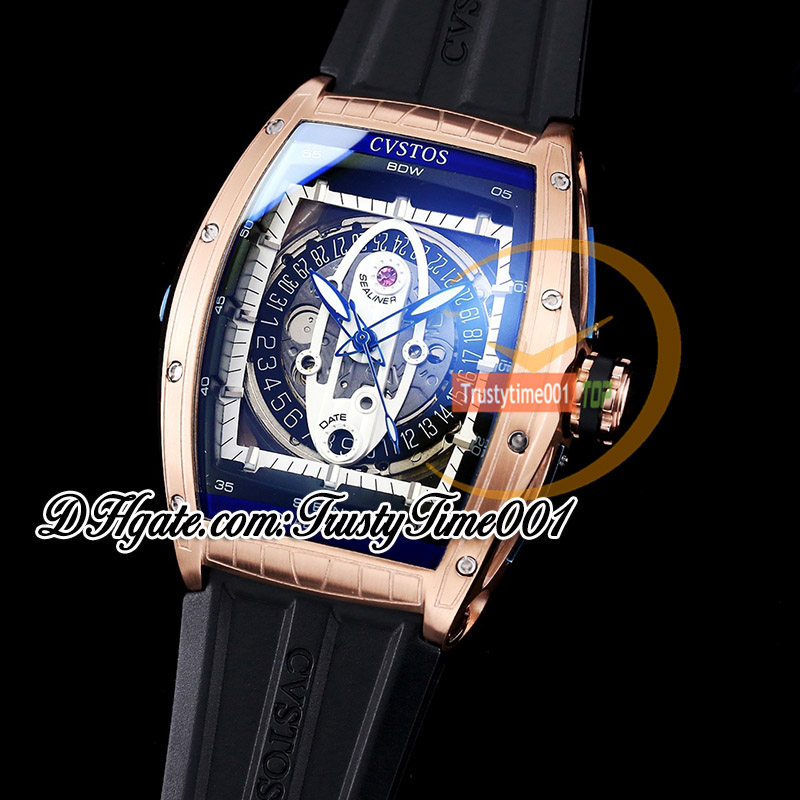 New Jetliner II Skull Inkvaders Automatic 45mm Mens Watch Rose Gold Case Gold Skeleton Dial Black Rubber Strap Limited Edition Reloj Hombre Watches trustytime001