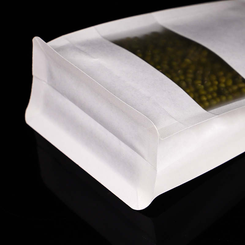 Sacos de embalagem de papel Kraft branco Octogonal Janela transparente Bolsa à prova de cheiro para biscoitos de alimentos Lanche Erva seca Feijão de café Chá Frutas secas Nozes Núcleos Armazenamento de sementes