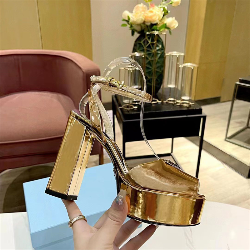 Gold Mirror Leather Sandals Super High Heels Peep Toe Pumps Platform Party Designer Shoes Zapatillas Mujer Women Shoes Size35-42