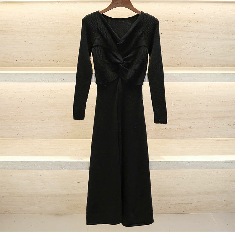 10063 XL 2024 Milan Runway Dress SPring V Neck KLint Dress Long Sleeve Mid Calf Black Brand Same Style Womens Dress Fashion High Quality qianhe