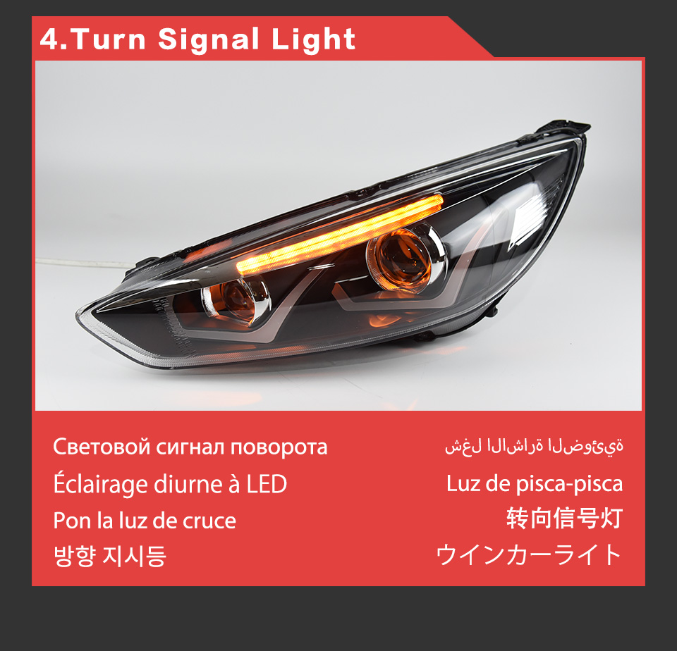 Auto-Kopflicht für Ford Focus LED-Tagfahrlicht 2015–2017, Blinker-Scheinwerfer, Dual-Beam-Linse