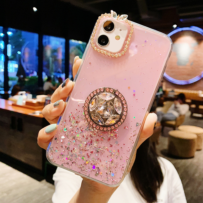 CASEiST Capa de telefone luxuosa com glitter e diamante com suporte de anel 3D strass suporte feminino presente capa de folha brilhante de TPU para iPhone 15 14 13 12 11 Pro Max XS 8 7 Plus Samsung