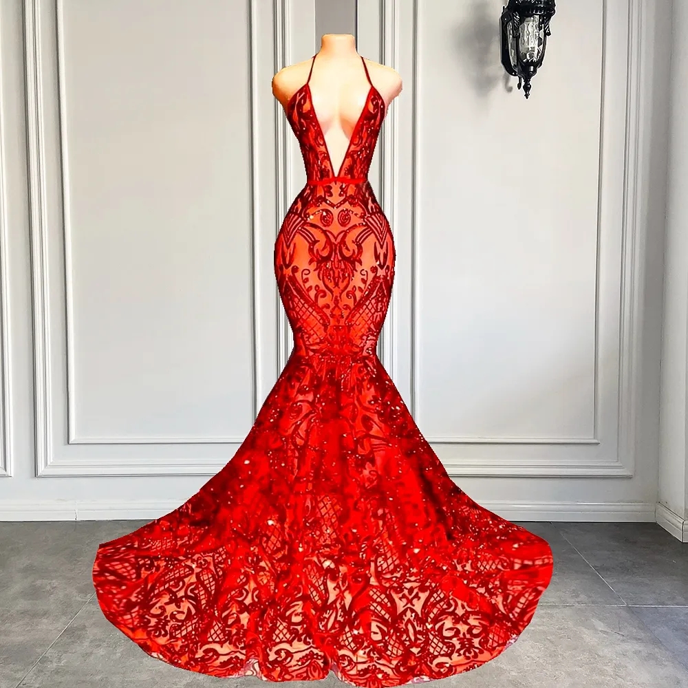 Sexy halter vermelho trompete vestidos de baile glitter lantejoulas rendas árabe aso ebi elegante vestidos de noite longo sereia feminino segunda recepção vestido de festa formal wear cl1949