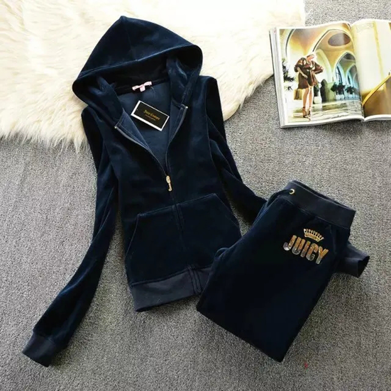 Vintage Juicy Casual Velvet Set Autumn Casual Tracksuit Long Sleeve Hoodie Sweatshirt With Sequins Women Tracksuit