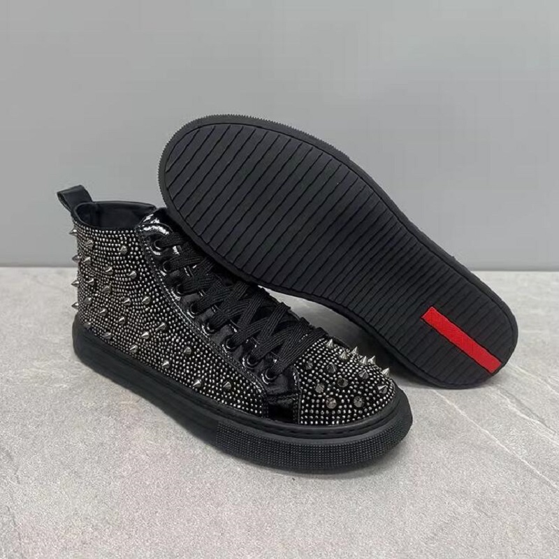 Yeni Erkekler Perçin Rhinestone Punk Rock Nedensel Ayakkabıları İçin Yüksek Üstler Günlük Daireler Spor Yürüyüş Spor ayakkabıları Zapatos Hombre 10A29