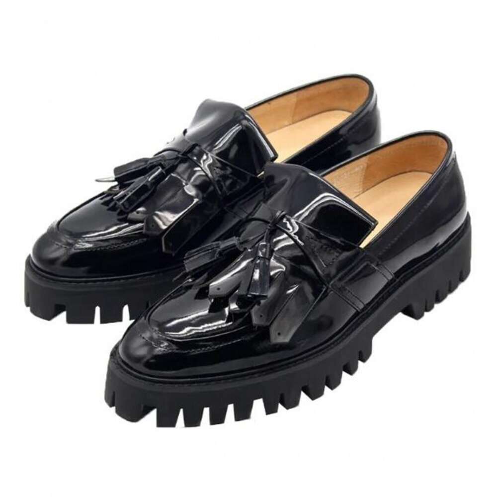 Mocassins à franges pour hommes, chaussures Derby noires à talons épais, faites à la main, à la mode, pour robe de mariée