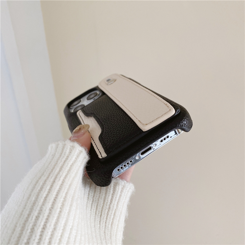 リストバンドストラップリッチ穀物革革携帯電話ケースiPhone 15 Plus 14 13 12 11 Pro Max XR XS Sturdy Stylish Card Slot Lychee Print Wallet Kickstandバックカバーショックプルーフ