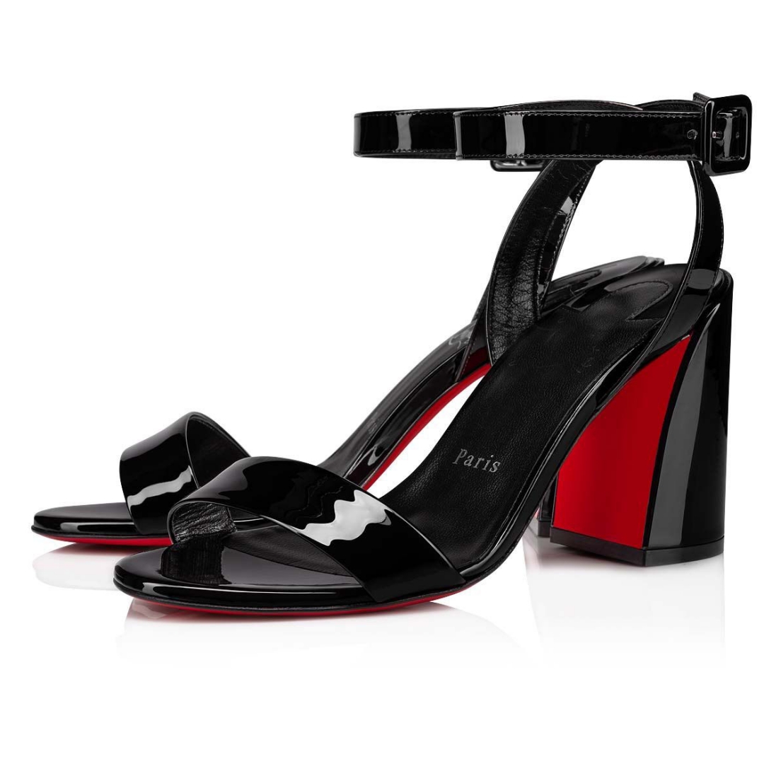 Mulheres Paris Red Sandal Sapatos Miss Sabina 85mm Patent Leather Ankle-Strap Sandália Sandália Chunky Heel Reds Black Sole High Heel Designer Shoe 35-43 81A2 #