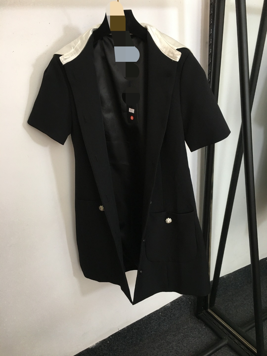 10063 XL 2024 Milano Runway Dress PRIMAVERA bavero collo manica corta a metà polpaccio nero marca stesso stile abito da donna moda di alta qualità 20240077
