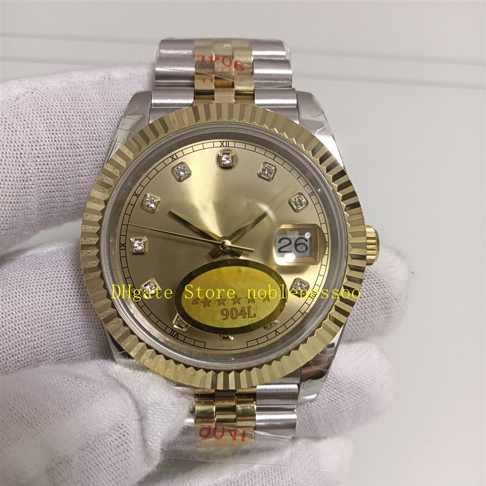 20 Style Real Po 904L Stahluhr für Herren, 41 mm, Champagner-Diamant-Zifferblatt, 18 Karat Gelbgold, geriffelte Lünette, Saphirglas, V12-Version, Kal. 3306z