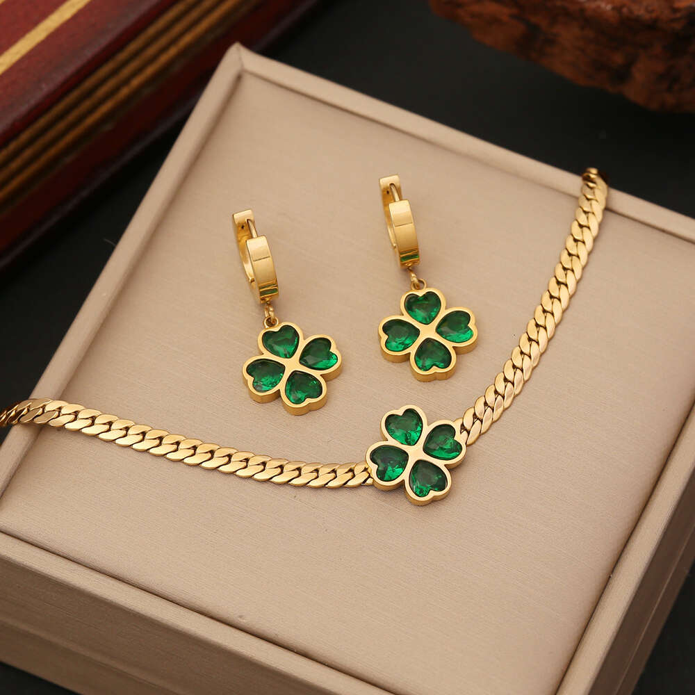 Novo conjunto de jóias esmeralda colar amor colar corrente moda pingente de aço inoxidável
