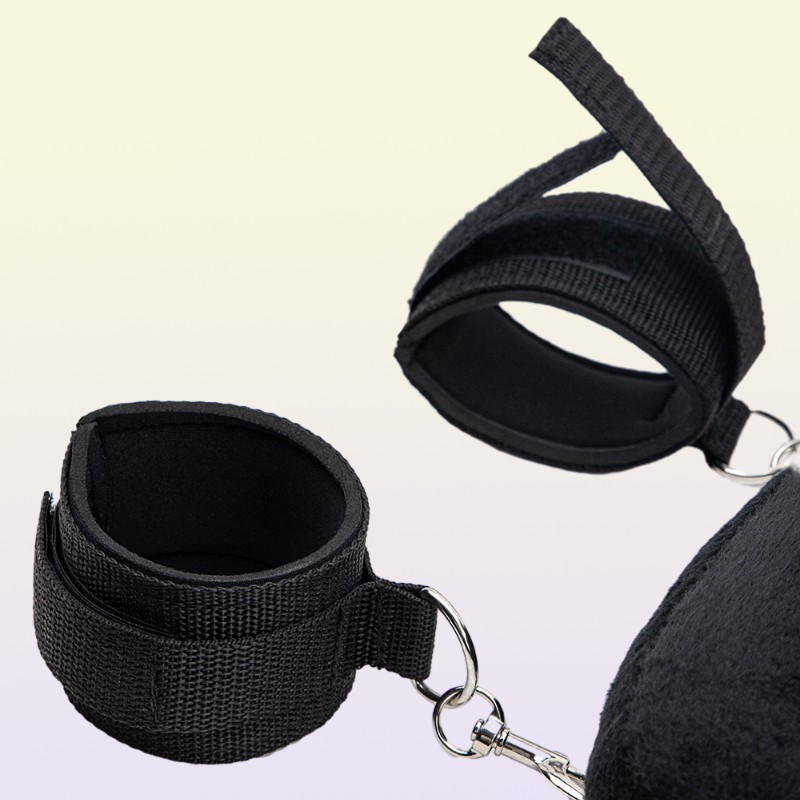 Fetish Bed Bondage Straps Set Love Posture Neck Collar Leg Cuffs Handcuffs Plush Sex Pillow BDSM Adult Game Couples Sex Toys Y20111636447