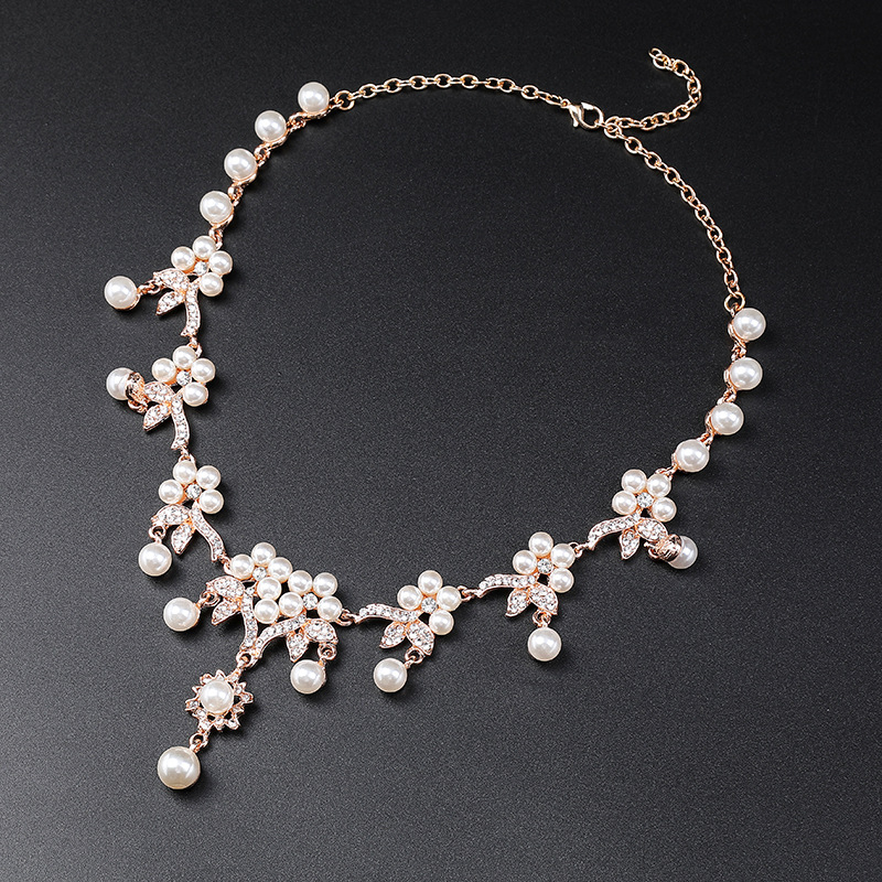 Trendy Crystal Pearl Jewelry Set Tree Branch Necklace Earring Set Bridal Wedding Jewelry Sets