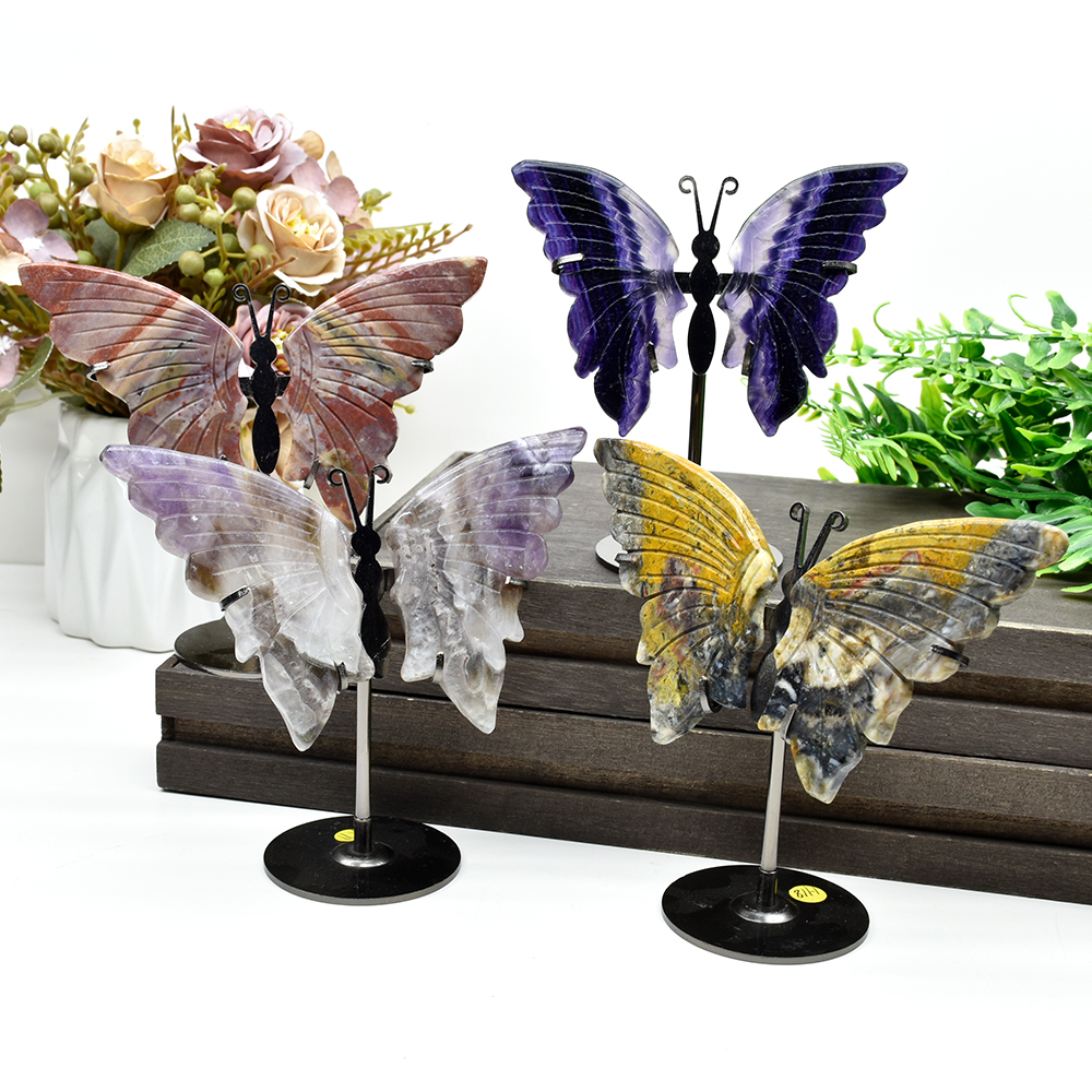 Ny elegant design naturlig kristallfjäril vingar prydnad bröllop favorit souvenir återfödelse transformera symbolisk helande ädelsten