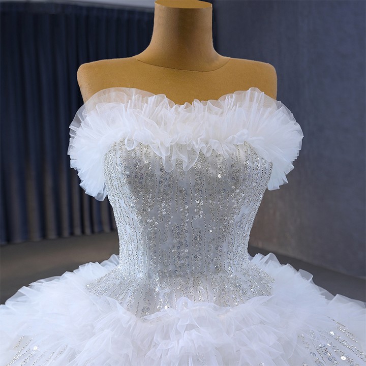 Robe de bal de luxe robes de mariée princesse chérie Organza volants robe de mariée paillettes bouffantes à lacets dos robes de mariée