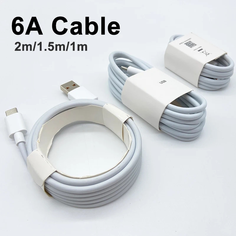 Кабель USB Type C 6A для Samsung S20 S9 S8 Xiaomi Huawei P30 Pro, провод для быстрой зарядки мобильного телефона, белый кабель, зарядка через USB