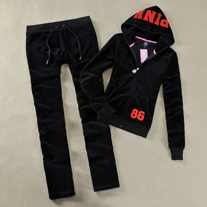 PINK Tracksuit 2024 Women's Hoodies Sweatshirt and Long Pants Sets Velours Tracksuit Two Piece Set