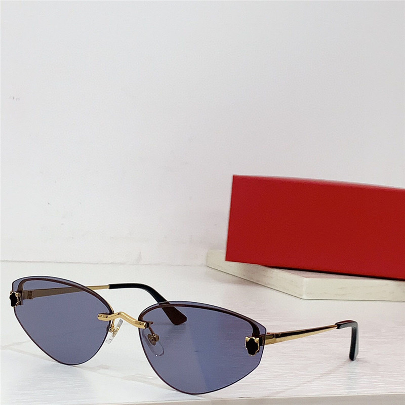 Neue Modedesign-Cat-Eye-Sonnenbrille 0431S, kleine randlose Halbrahmen-Gläser aus Metall, einfacher und eleganter Stil, vielseitige UV400-Schutzbrille für den Außenbereich