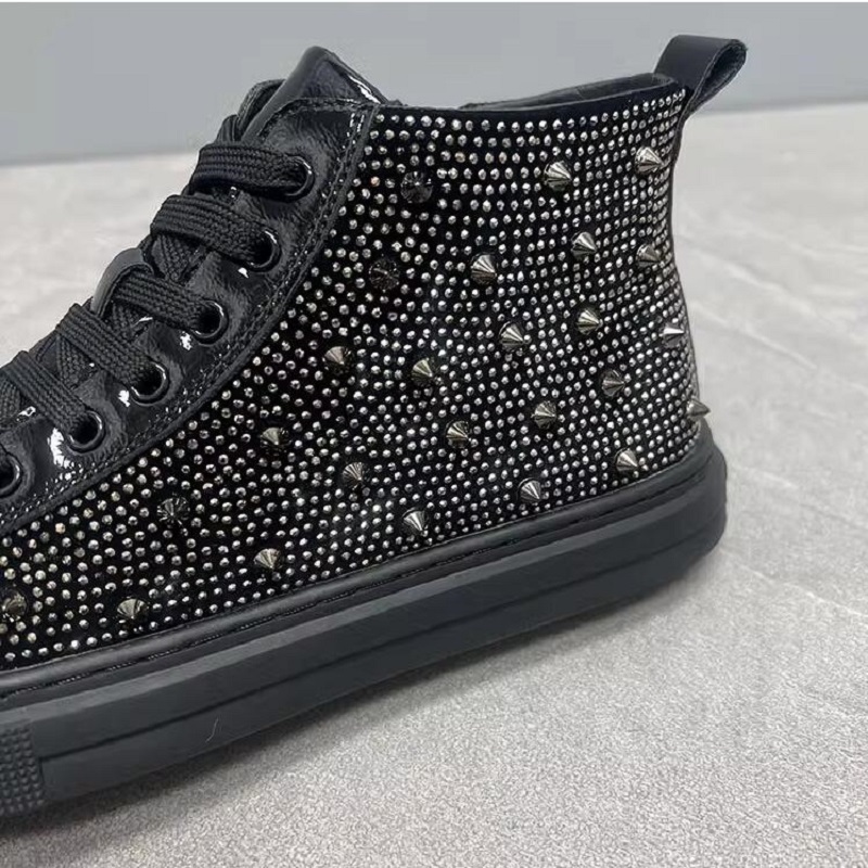 Yeni Erkekler Perçin Rhinestone Punk Rock Nedensel Ayakkabıları İçin Yüksek Üstler Günlük Daireler Spor Yürüyüş Spor ayakkabıları Zapatos Hombre 10A29