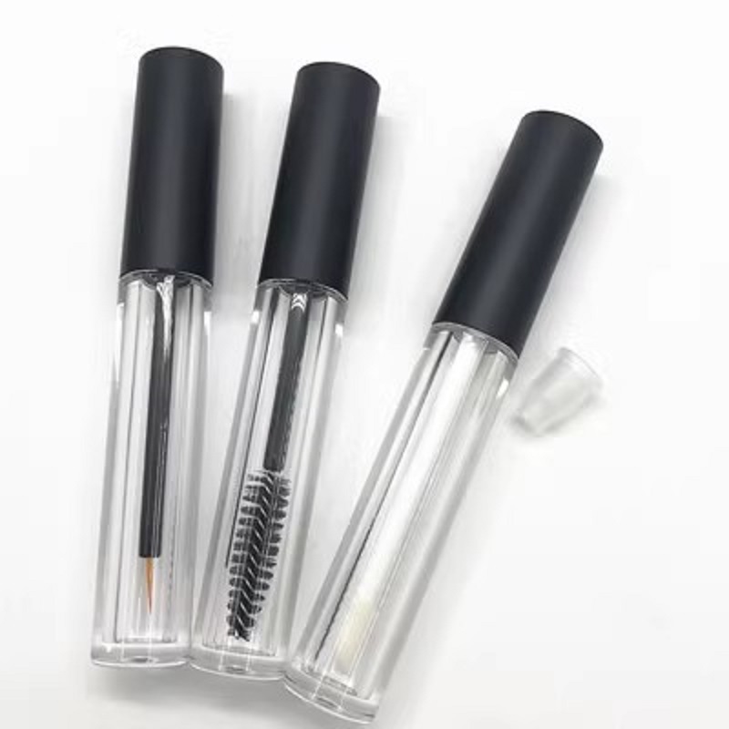 Lege transparante lipglossbuis Cosmetische ooglijncontainerverpakking Hervulbare wimperbuizen met plug Glanzend zwart deksel Matzwart deksel Doorzichtige draagbare flessen
