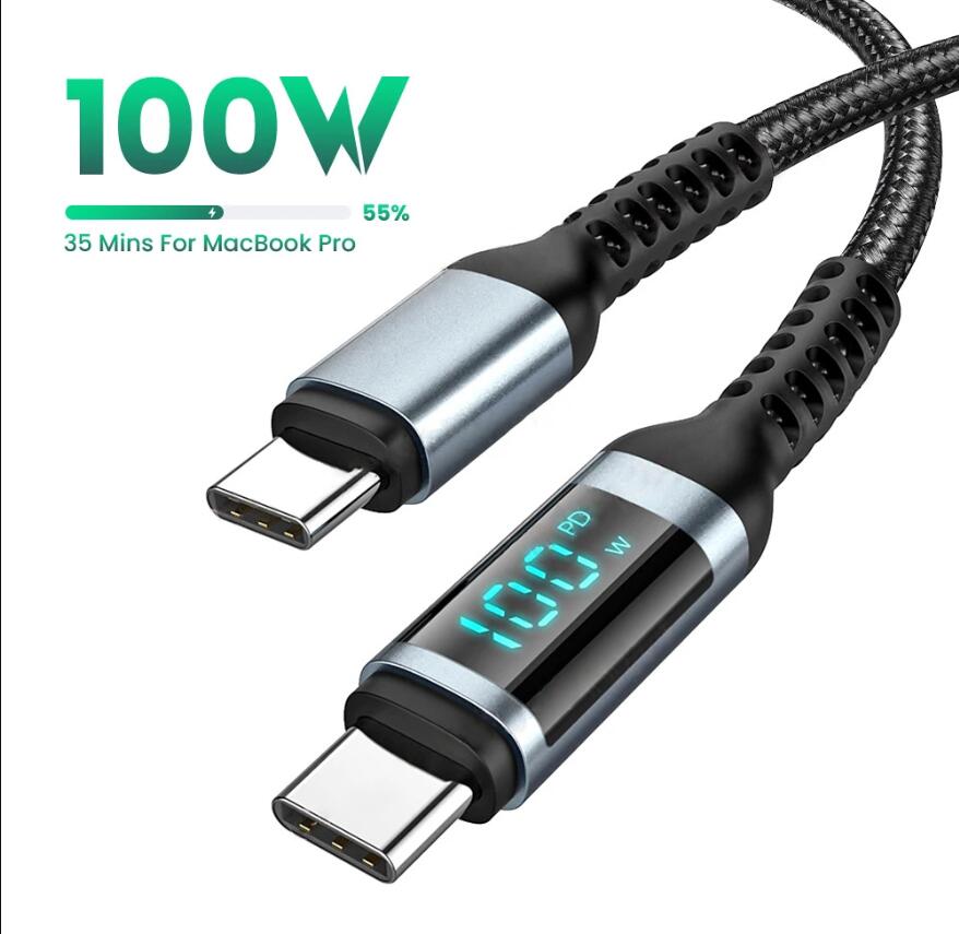 Wyświetlacz LED 100W 60 WSB Type C do USB C Kabel 0,5/1,5/2m dla Huawei iPad Samsung Szybkie ładowarki