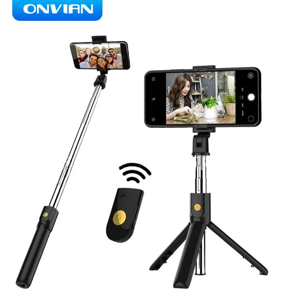 Monopés Onvian 3 em 1 Mini Wireless Bluetooth Selfie Stick com obturador remoto tripé para telefone monopé para iPhone Huawei Samsung Oneplu