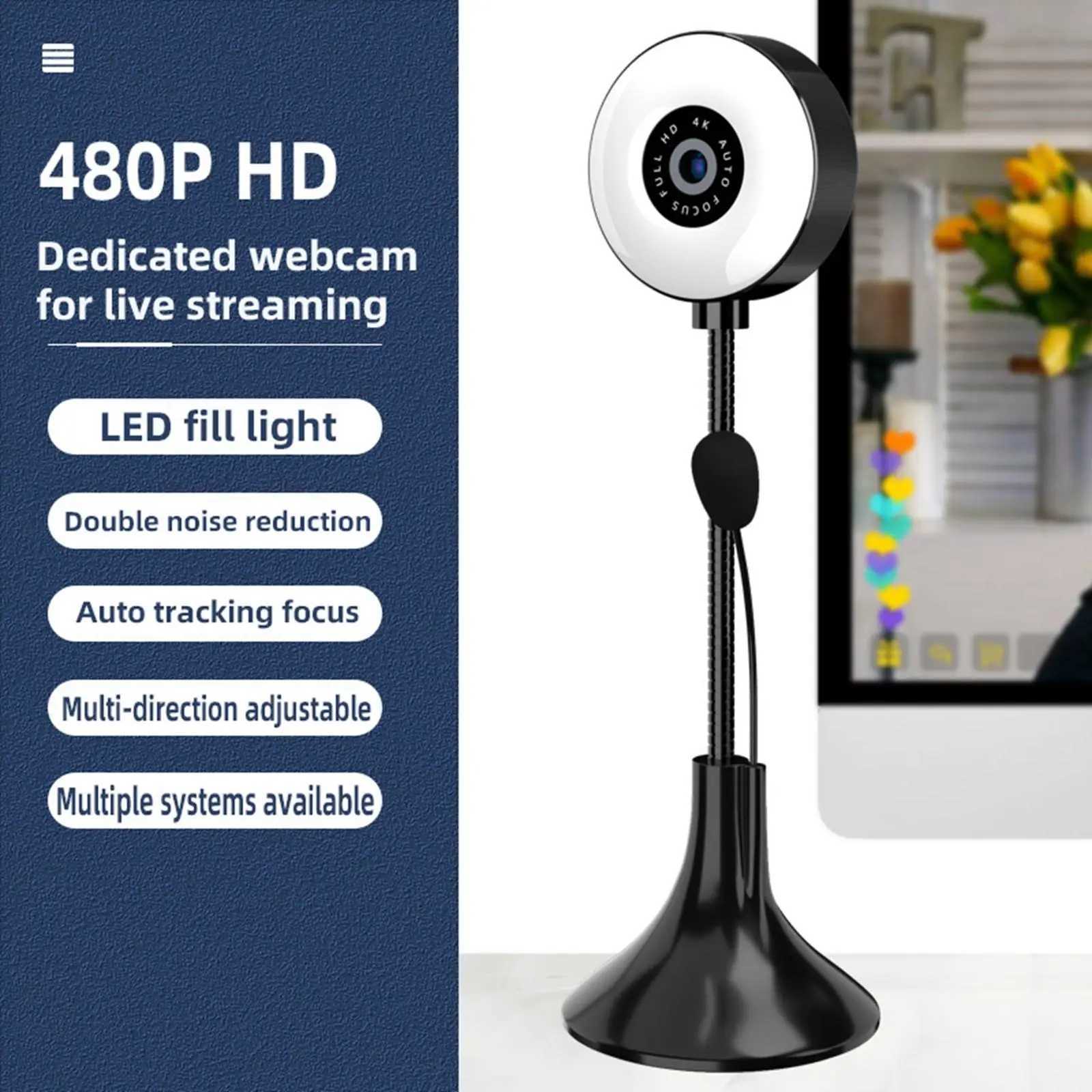 Webbkameror WebCam 4K Full HD USB-justering Multidirektionell webbkam för Webcast Skype Streaming Livel240105