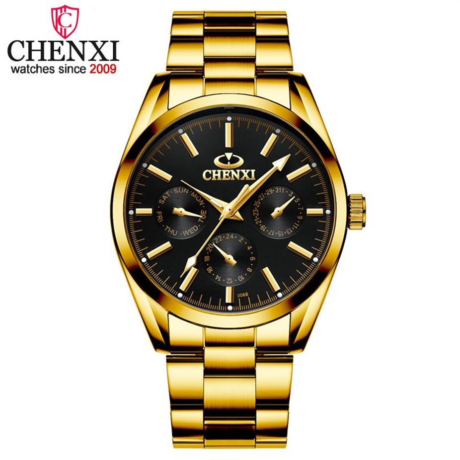 Chenxi Top Brand Watches Watches Men Golden Business Casual Quartz Car Watches Man Waterproof Full Steel Relogio Masculino217g