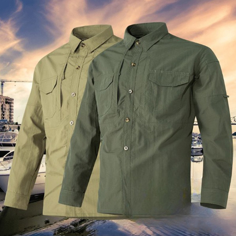 Spring Outdoor Quick Drying Shirt Men's Tactical Long Sleeved Shirt Multi Functional Training Quick Drying Coat Thin Breathable Outer Coat