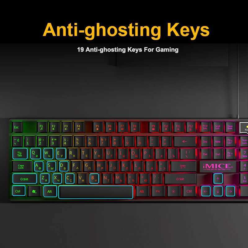 Keyboard Gaming Klawiatura Rosyjska EN Klawiatura RGB Klawiatura 104 Klawisze USB Klawiatura gracza Placza do tabletu Desktopl240105