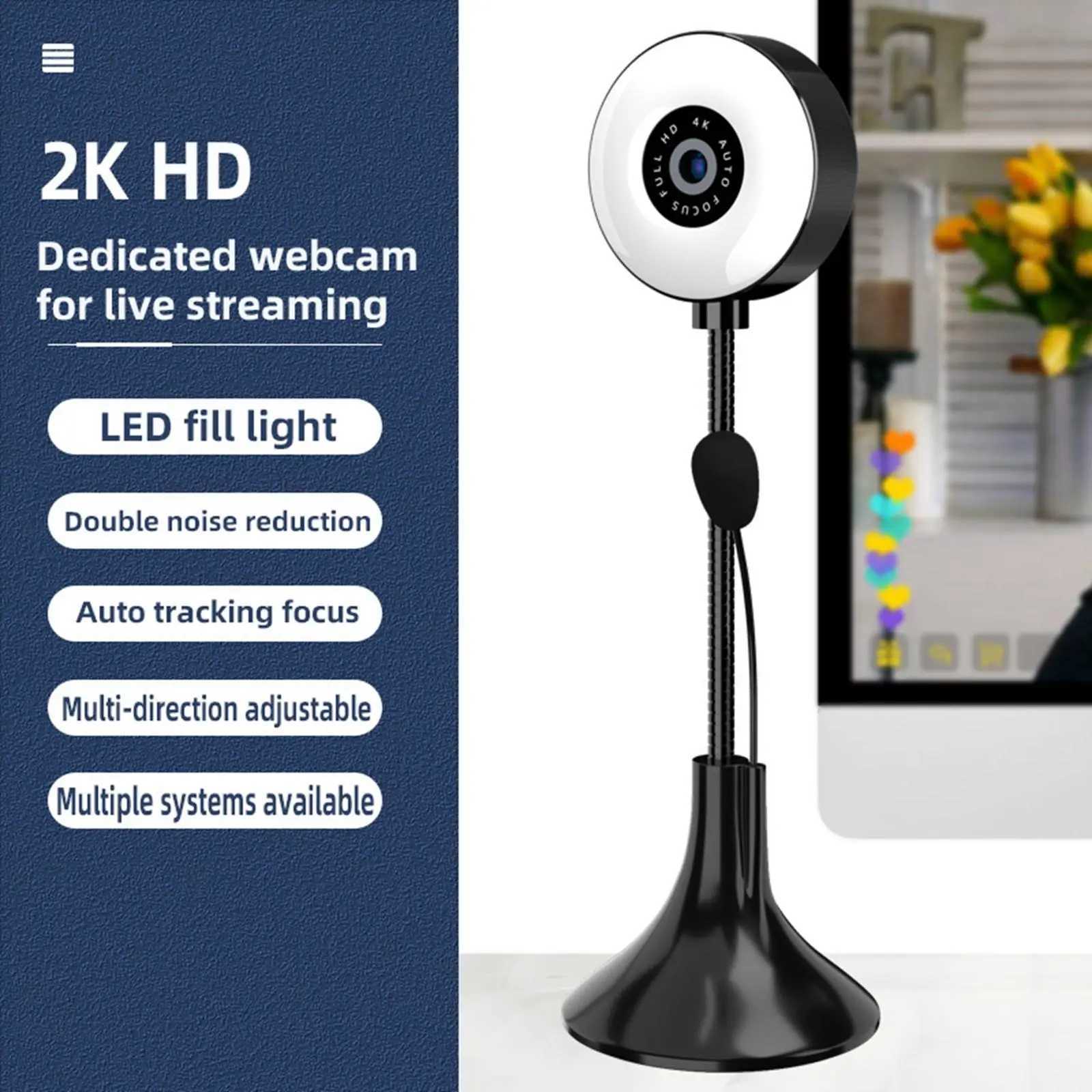 Webbkameror WebCam 4K Full HD USB-justering Multidirektionell webbkam för Webcast Skype Streaming Livel240105