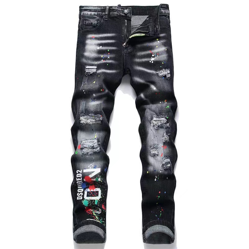 Jeans da uomo Uomo Cool Rips Stretch Designer d2 Biker strappato effetto consumato Slim Fit lavato Denim da motociclista Uomo Hop Moda Pantaloni da uomo Pantaloni da ricamo Jeans Dsquared