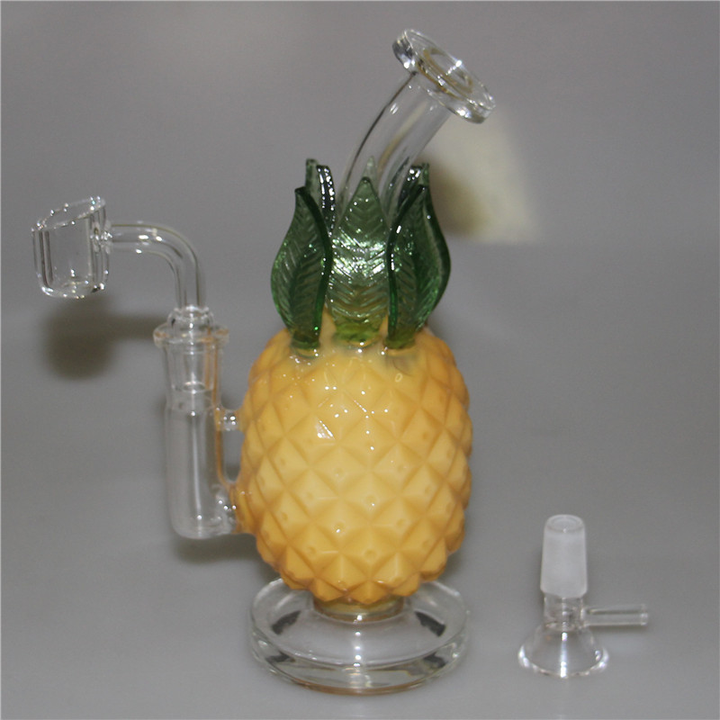 Unique ananas verre Bong narguilé recycleur barboteur conduites d'eau 14mm femelle joint huile Dab plate-forme 7,8 pouces accessoires fumeurs Bongs avec entonnoir bol tuyau jaune