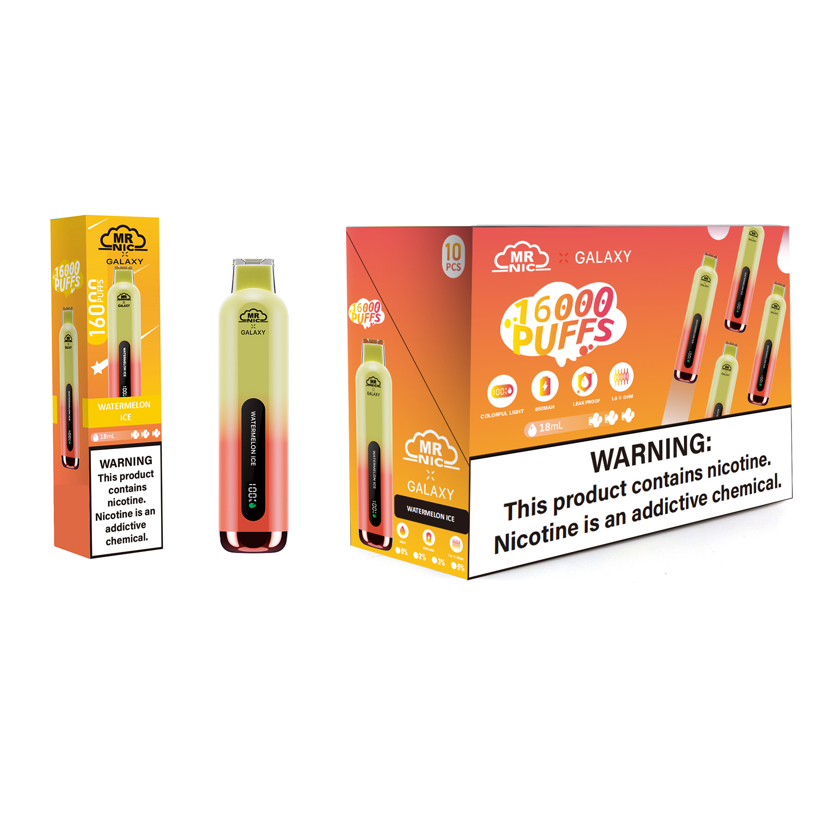 Nova tendência 16000 Big Vape Puffs Mr Nic Galaxy Pré-preenchido 18ml E-Juice E Cigarette XXL Vape descartável com bobina de malha e tela digital