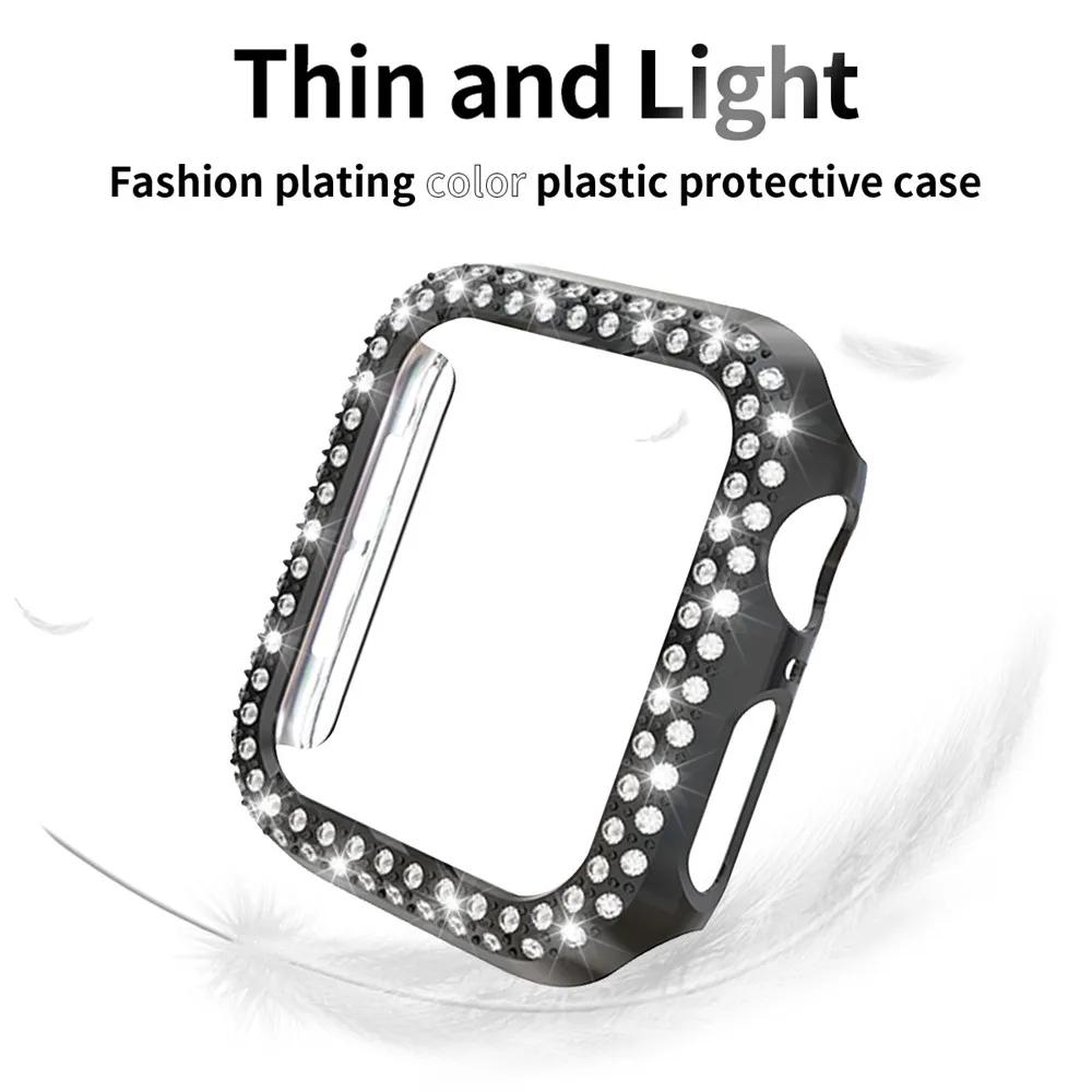 Akcesoria Luksusowe Diamond Women PC PC Okładka na Apple Watch Case Series 6 SE 5 4 3 Bling Bumper 40 mm 44 mm 38mm 42 mm FHXRG Shell