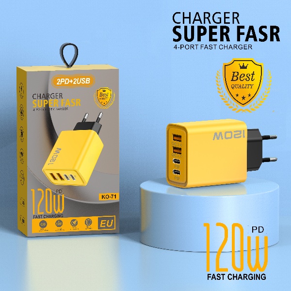 البيع الساخن 120W Bumblebee Super Fast Charging KO-71 2PD+2USB Charging Charger لأجهزة الكمبيوتر المحمولة Mobilephones جدار السفر بالاتحاد الأوروبي/الولايات المتحدة في صندوق البيع بالتجزئة