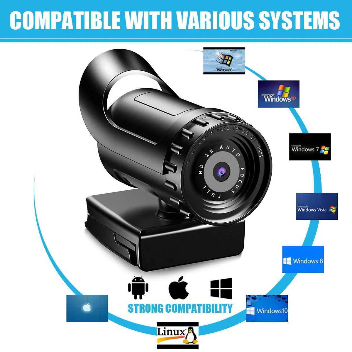 Webcams Webcam 4K 2K 1080P Full HD Web Camera With Microphone USB Web Cam For PC Computer YouTube Live Broadcast Video Mini Camera 4KL240105