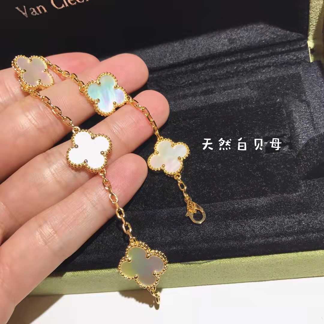 Designer Van Cl-Arp Bracciale Fanjia Quadrifoglio braccialetto a cinque fiori Versione alta femminile fritillaria bianca Esplosione di diamanti corniola