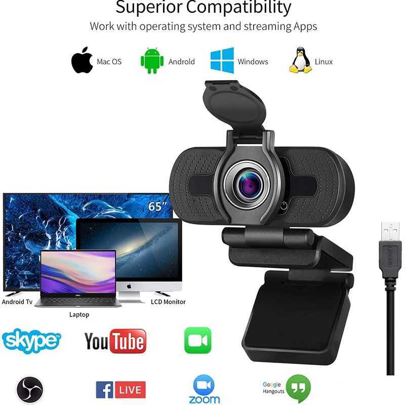 Webcams New HD 1080p Webcam with Microphone Rotatable USB Webcam for Live Streaming Computer Web Camera Privacy Cam Video Recording Workl240105