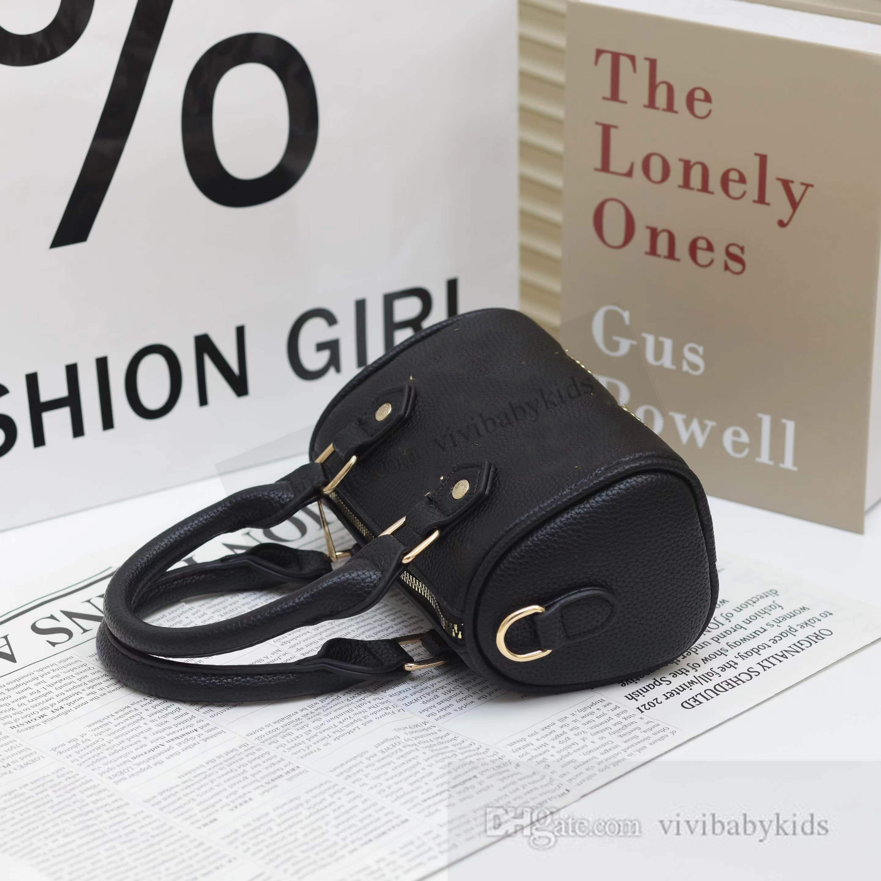 Vintage Children Circular Boston Handbag Ins Girls Letter Printed Crossbody Bag Luxury Kids Pu Leather One Shoulder PAGS S1015