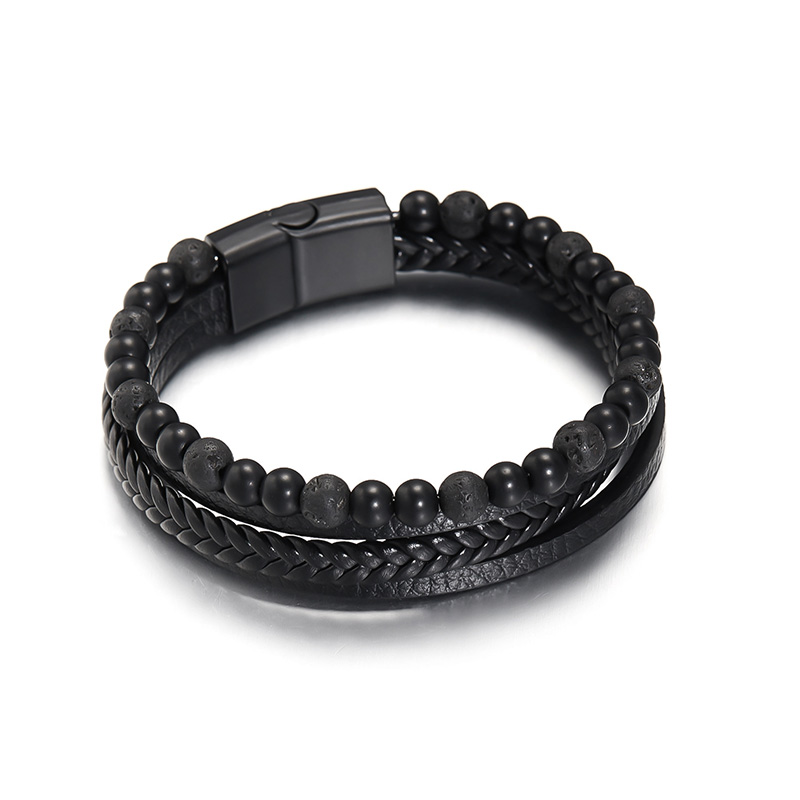Bracelets multicouches tressés en cuir et pierre naturelle pour hommes, faits à la main, décor de Club de fête, bijoux perlés simples à la mode